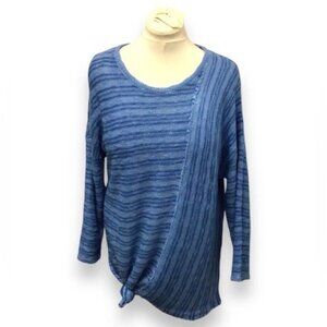 Democracy Women’s Asymmetric Open Knit Longline Sweater, Blue, size M